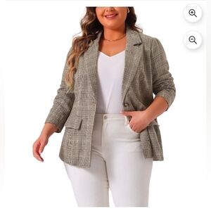 Agnes Orinda Blazers for Women Plus Size Plaid Notched Lapel Long Sleeve